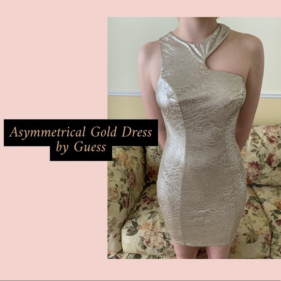 Asymmetrical Gold Cocktail Dress from Guess - Picture 2 of 5
